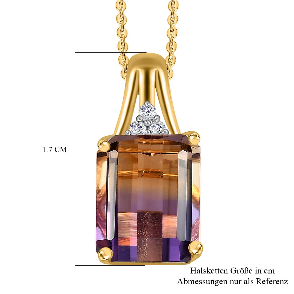 AAA Ametrin, Weißer Zirkon Anhänger mit Kette, 925 Silber vergoldet ca. 3.28 ct