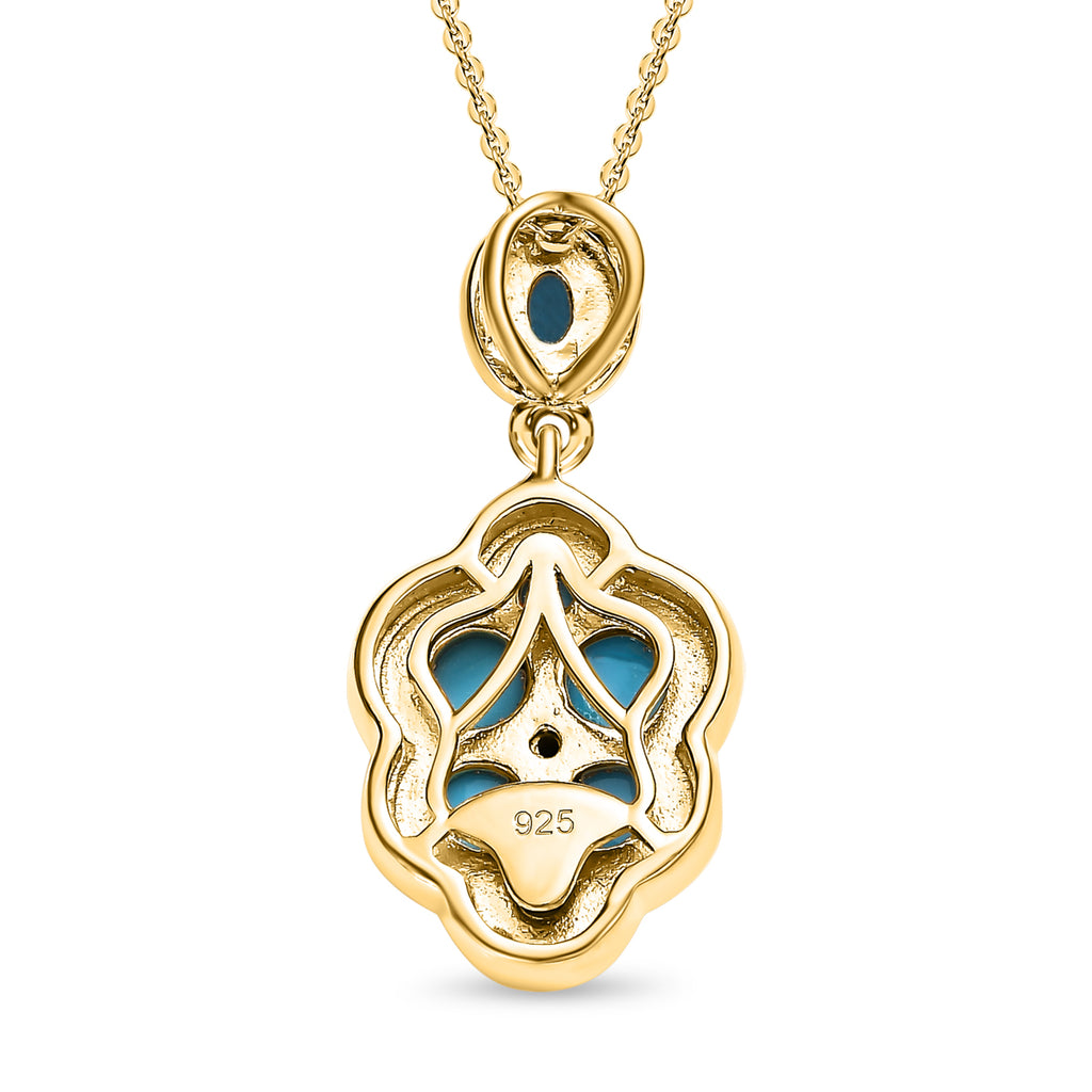 Amerikanischer, natürlicher Sleeping Beauty Türkis Anhänger mit Kette, 925 Silber Gelbgold Vermeil, ca. 1.70 ct