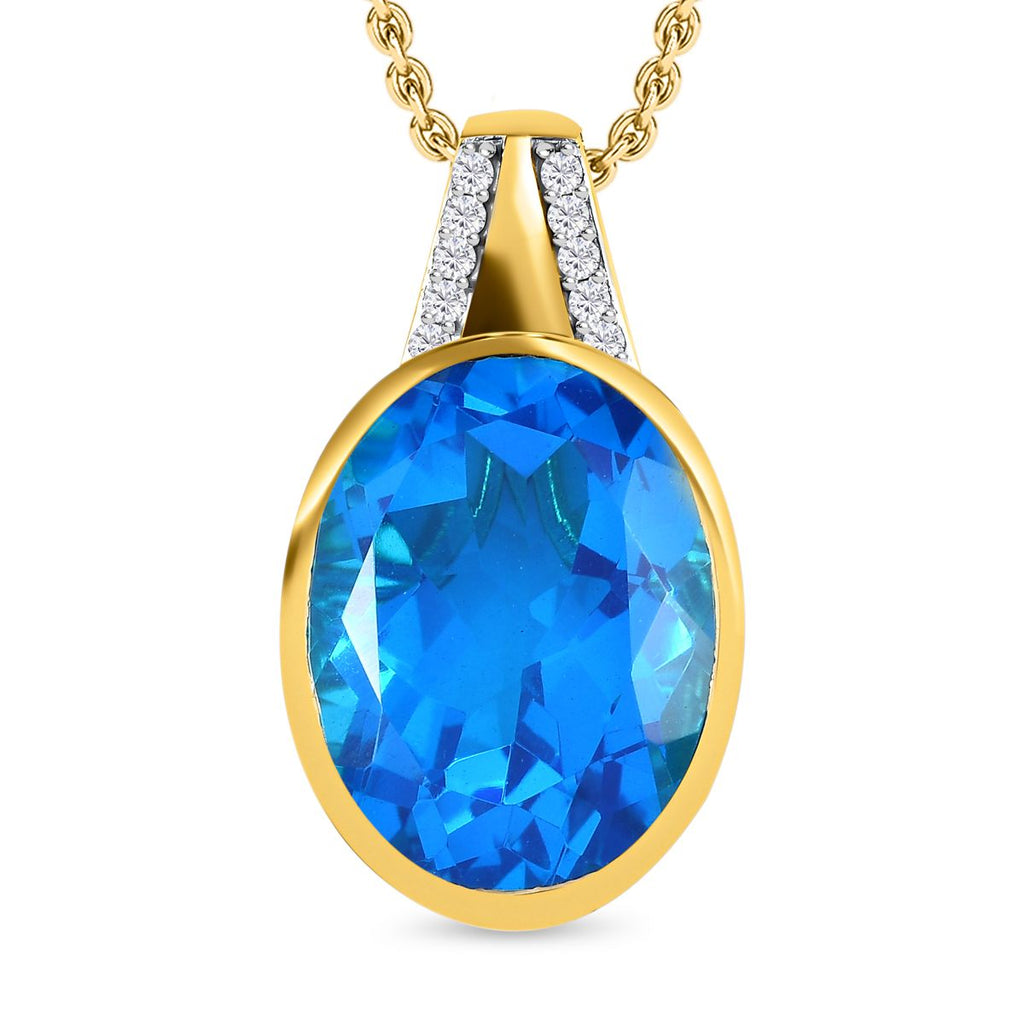 Karibik Quarz, weißer Zirkon Anhänger mit Kette, 925 Silber vergoldet, ca. 19.20 ct