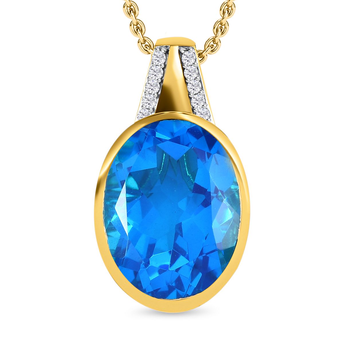 Karibik Quarz, weißer Zirkon Anhänger mit Kette, 925 Silber vergoldet, ca. 19.20 ct