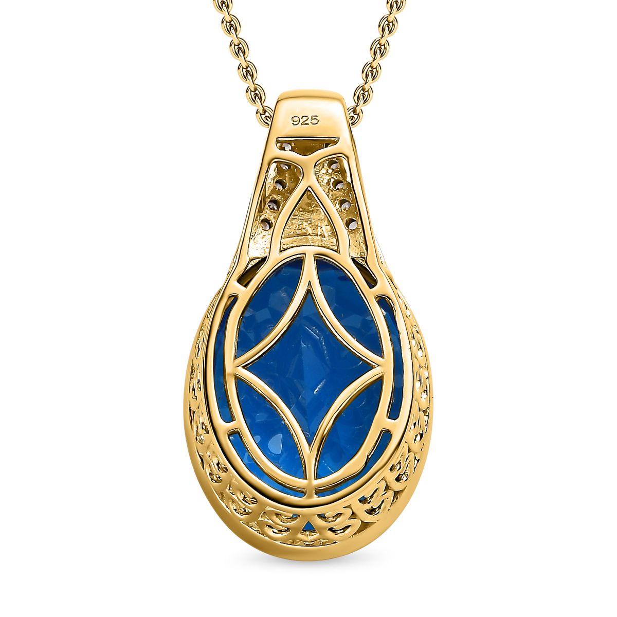 Karibik Quarz, weißer Zirkon Anhänger mit Kette, 925 Silber vergoldet, ca. 19.20 ct