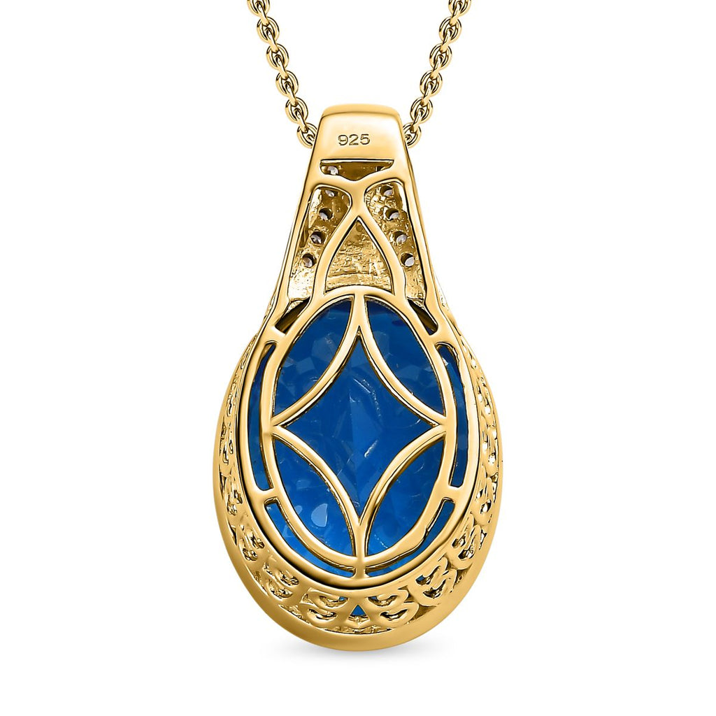 Karibik Quarz, weißer Zirkon Anhänger mit Kette, 925 Silber vergoldet, ca. 19.20 ct