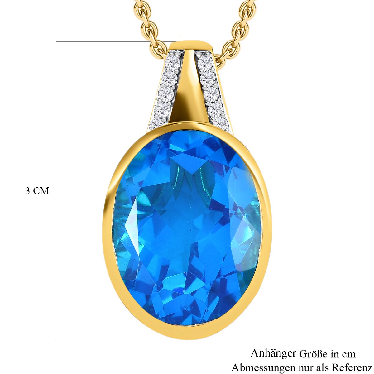 Karibik Quarz, weißer Zirkon Anhänger mit Kette, 925 Silber vergoldet, ca. 19.20 ct