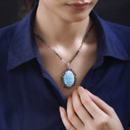 Larimar, mehrfarbige Turmalin Kette mit Anhänger, 925 Silber platiniert, ca. 79.50 ct
