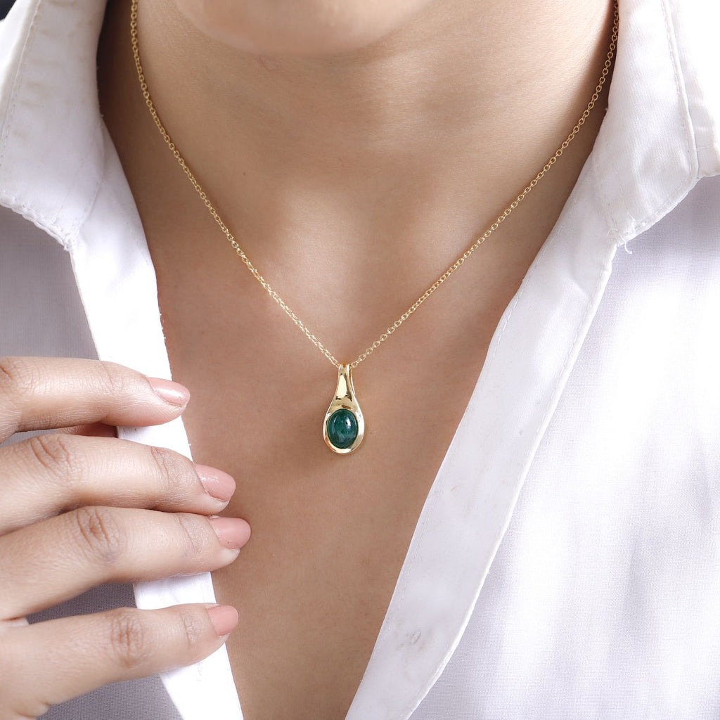 Kagem Sambischer Smaragd Anhänger mit Kette, 925 Silber Gelbgold Vermeil ca. 2.00 ct