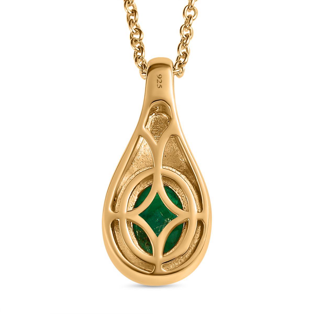 Kagem Sambischer Smaragd Anhänger mit Kette, 925 Silber Gelbgold Vermeil ca. 2.00 ct