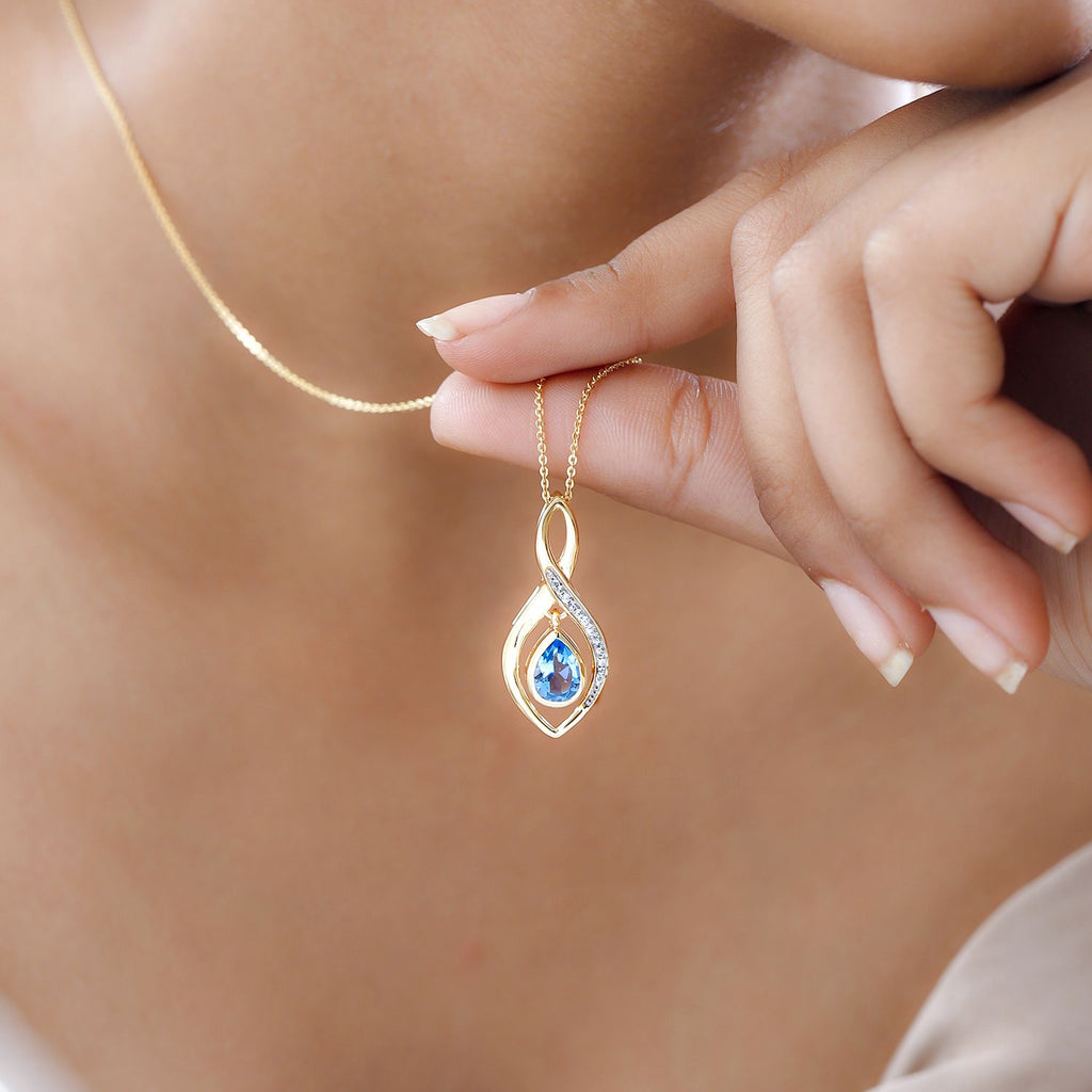 Schweizer Blautopas, weißer Zirkon Anhänger mit Kette, 925 Silber Gelbgold Vermeil, ca. 1.46 ct