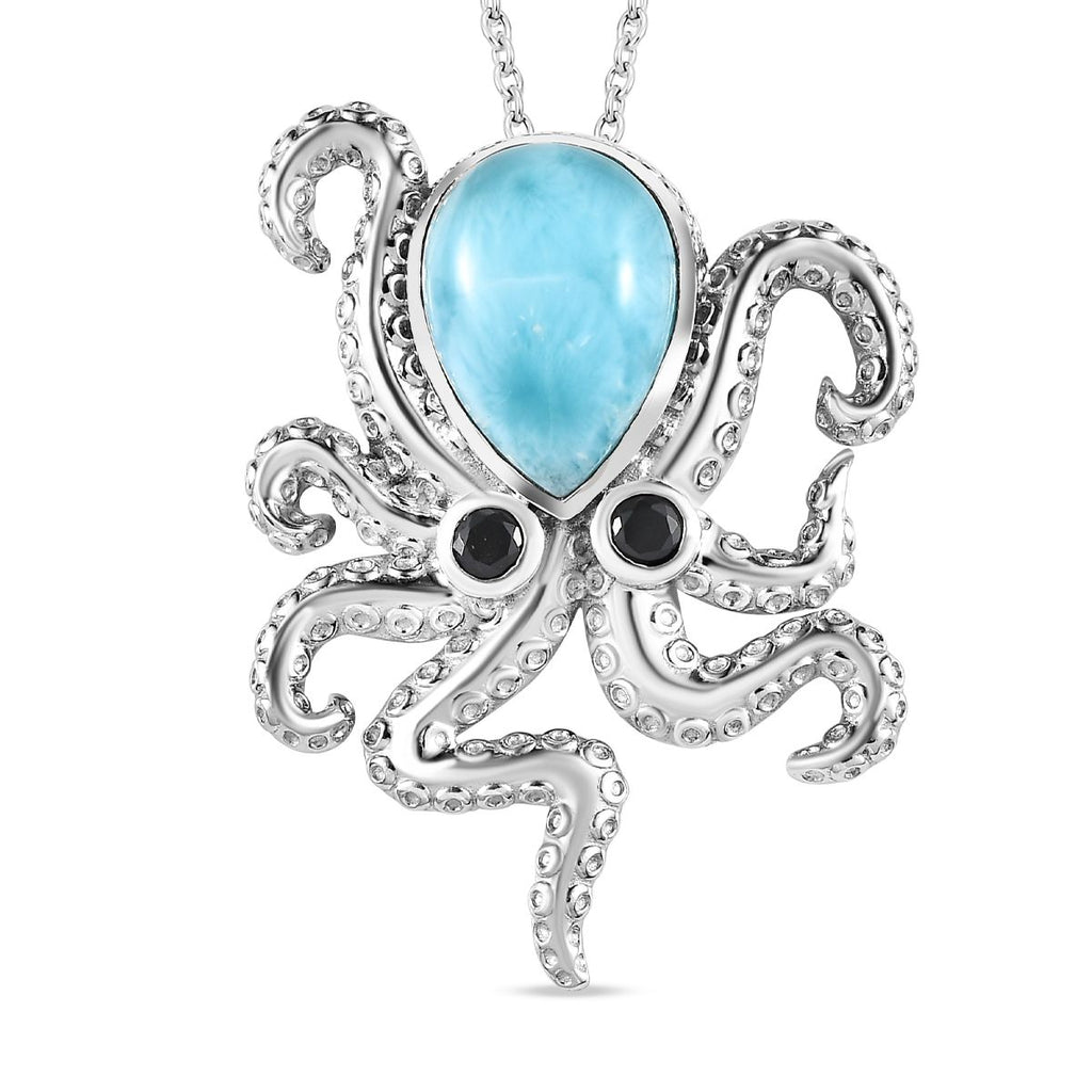 GP Kollektion - Larimar, Schwarzer Spinell Anhänger mit Kette, 925 Silber platiniert ca. 6.83 ct
