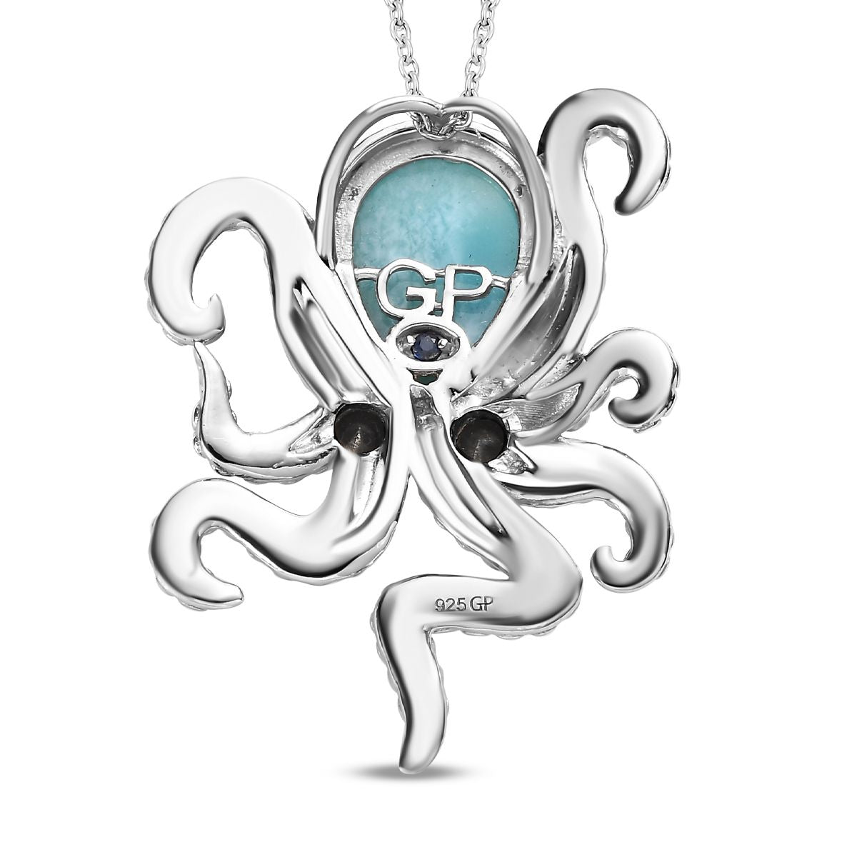GP Kollektion - Larimar, Schwarzer Spinell Anhänger mit Kette, 925 Silber platiniert ca. 6.83 ct