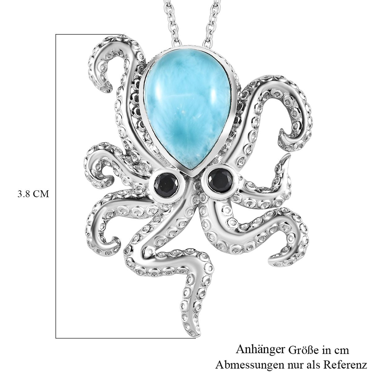 GP Kollektion - Larimar, Schwarzer Spinell Anhänger mit Kette, 925 Silber platiniert ca. 6.83 ct