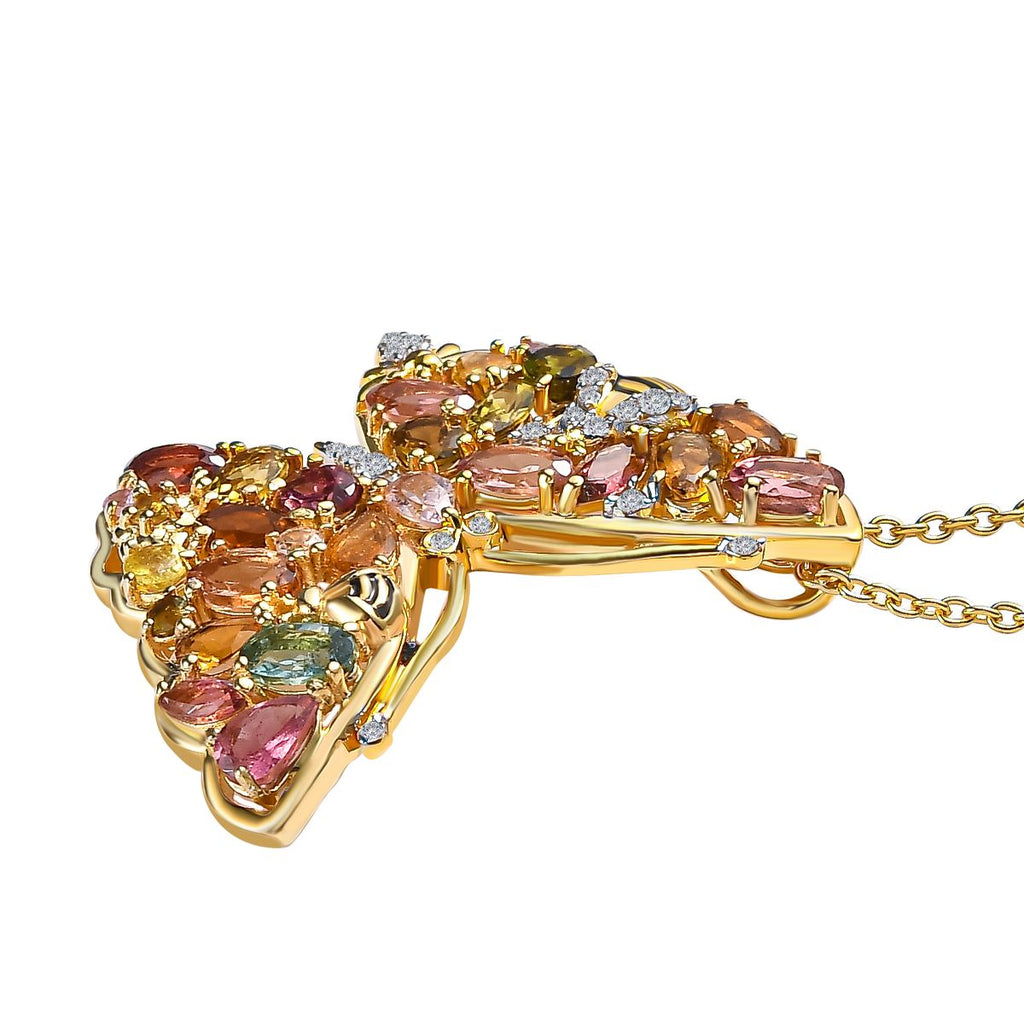 Mehrfarbige-Turmalin Anhänger mit Kette, 925 Silber Gelbgold Vermeil, ca. 6.28 ct