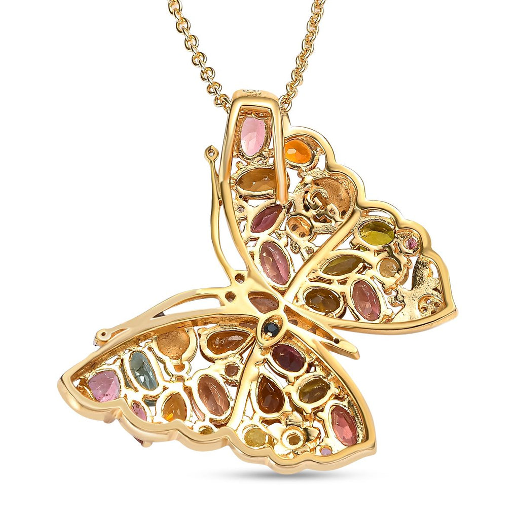 Mehrfarbige-Turmalin Anhänger mit Kette, 925 Silber Gelbgold Vermeil, ca. 6.28 ct