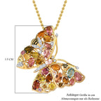 Mehrfarbige-Turmalin Anhänger mit Kette, 925 Silber Gelbgold Vermeil, ca. 6.28 ct