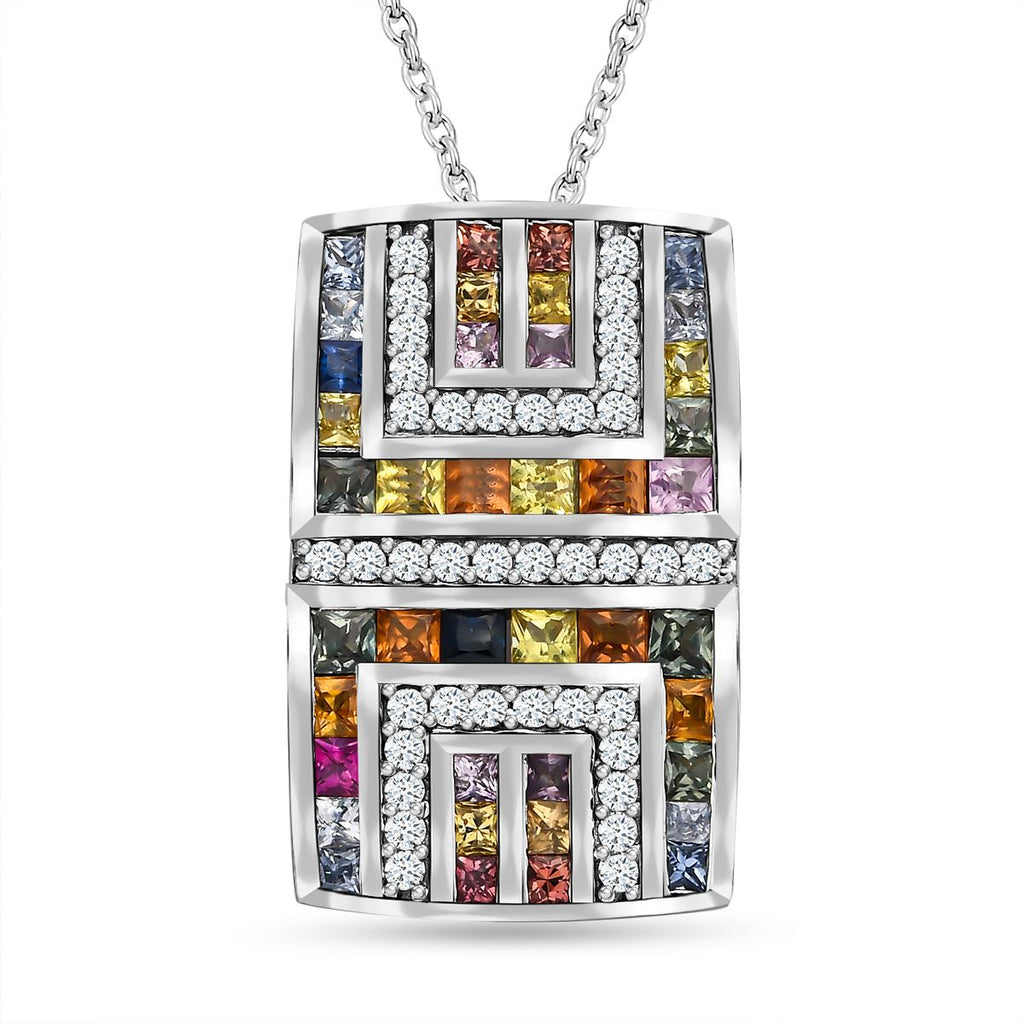 Mehrfarbig Saphir Anhänger mit Kette, 925 Silber platiniert ca. 3.87 ct