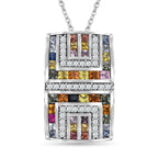 Mehrfarbig Saphir Anhänger mit Kette, 925 Silber platiniert ca. 3.87 ct