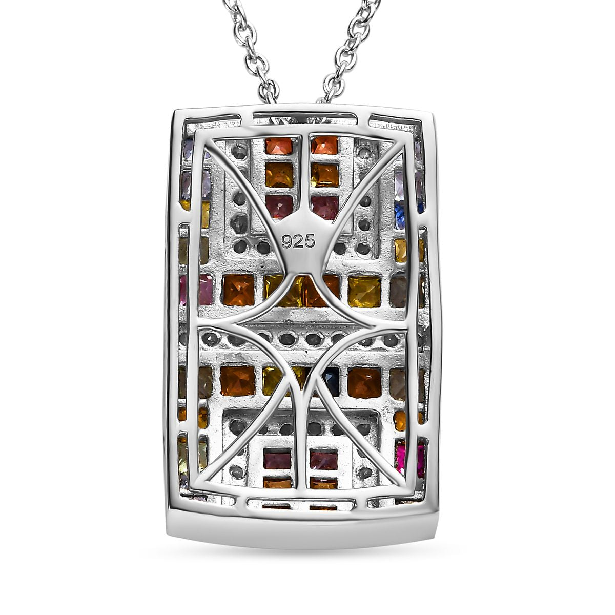Mehrfarbig Saphir Anhänger mit Kette, 925 Silber platiniert ca. 3.87 ct