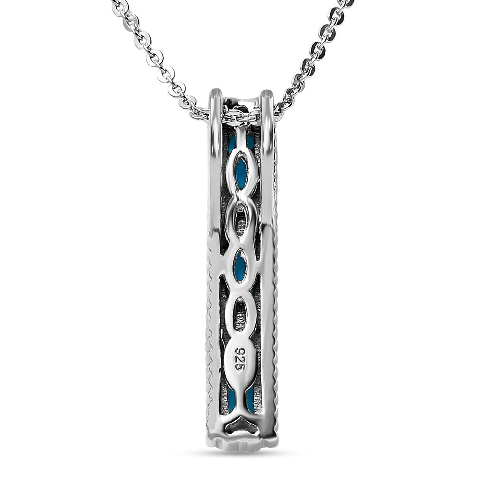 Amerikanische, natürliche Sleeping Beauty Türkis, weißer Zirkon Anhänger mit Kette, 925 Silber platiniert ca. 0.79 ct