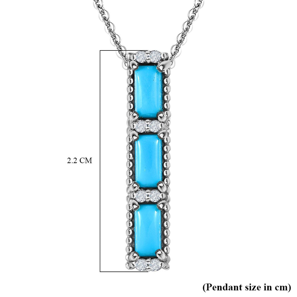 Amerikanische, natürliche Sleeping Beauty Türkis, weißer Zirkon Anhänger mit Kette, 925 Silber platiniert ca. 0.79 ct