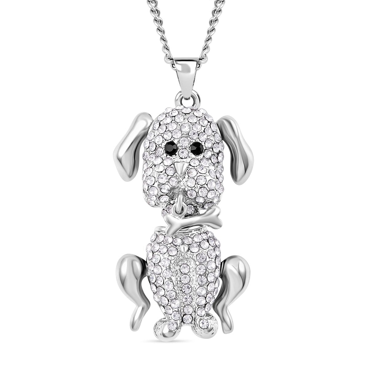 Glitzernder schwarz-weißer Kristall-Anhänger mit beweglichem Hund und Kette