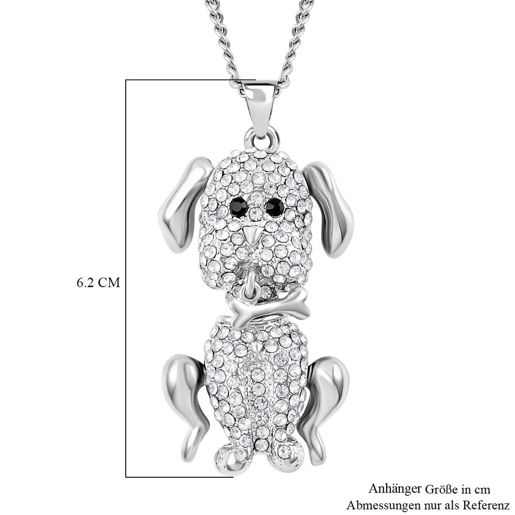 Glitzernder schwarz-weißer Kristall-Anhänger mit beweglichem Hund und Kette