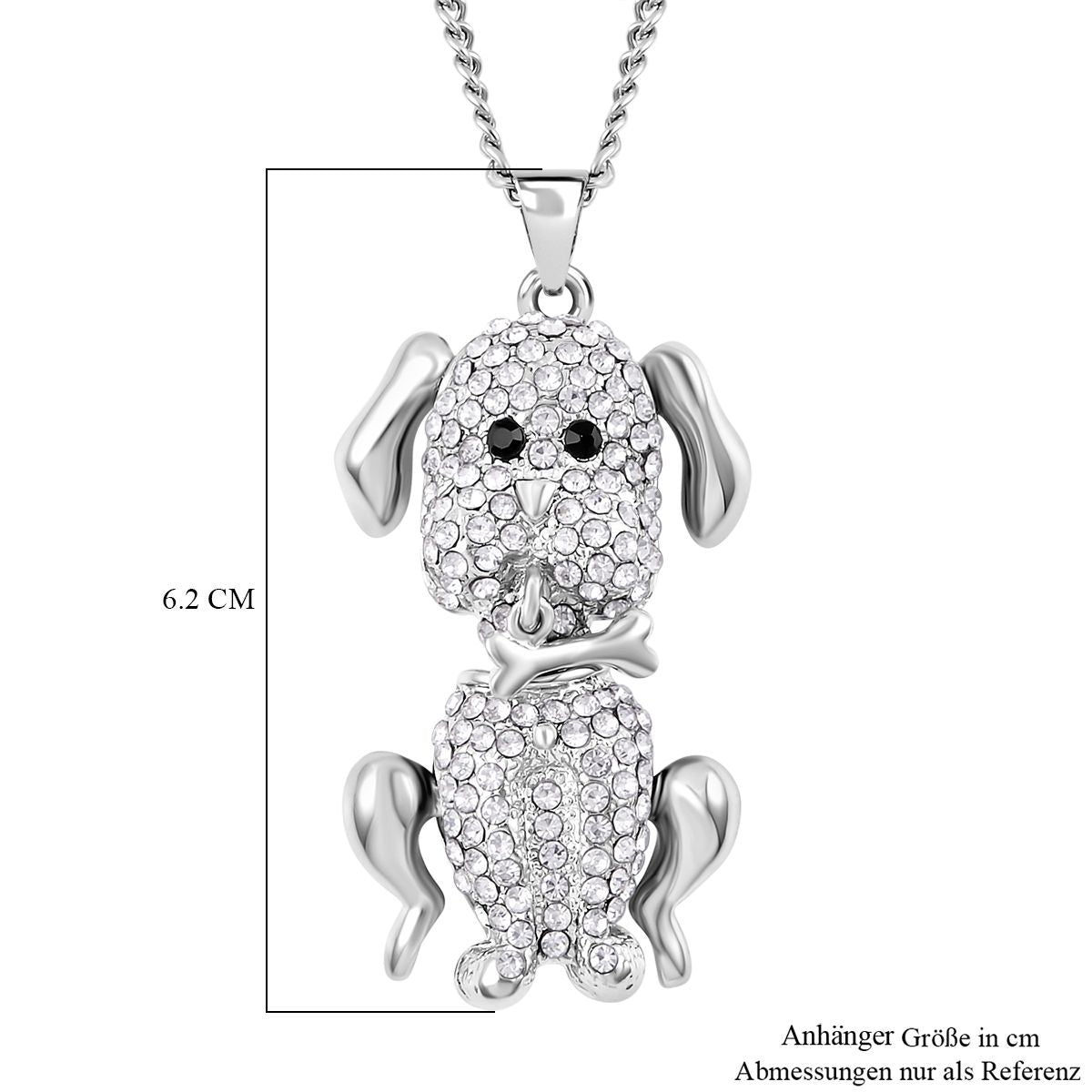 Glitzernder schwarz-weißer Kristall-Anhänger mit beweglichem Hund und Kette