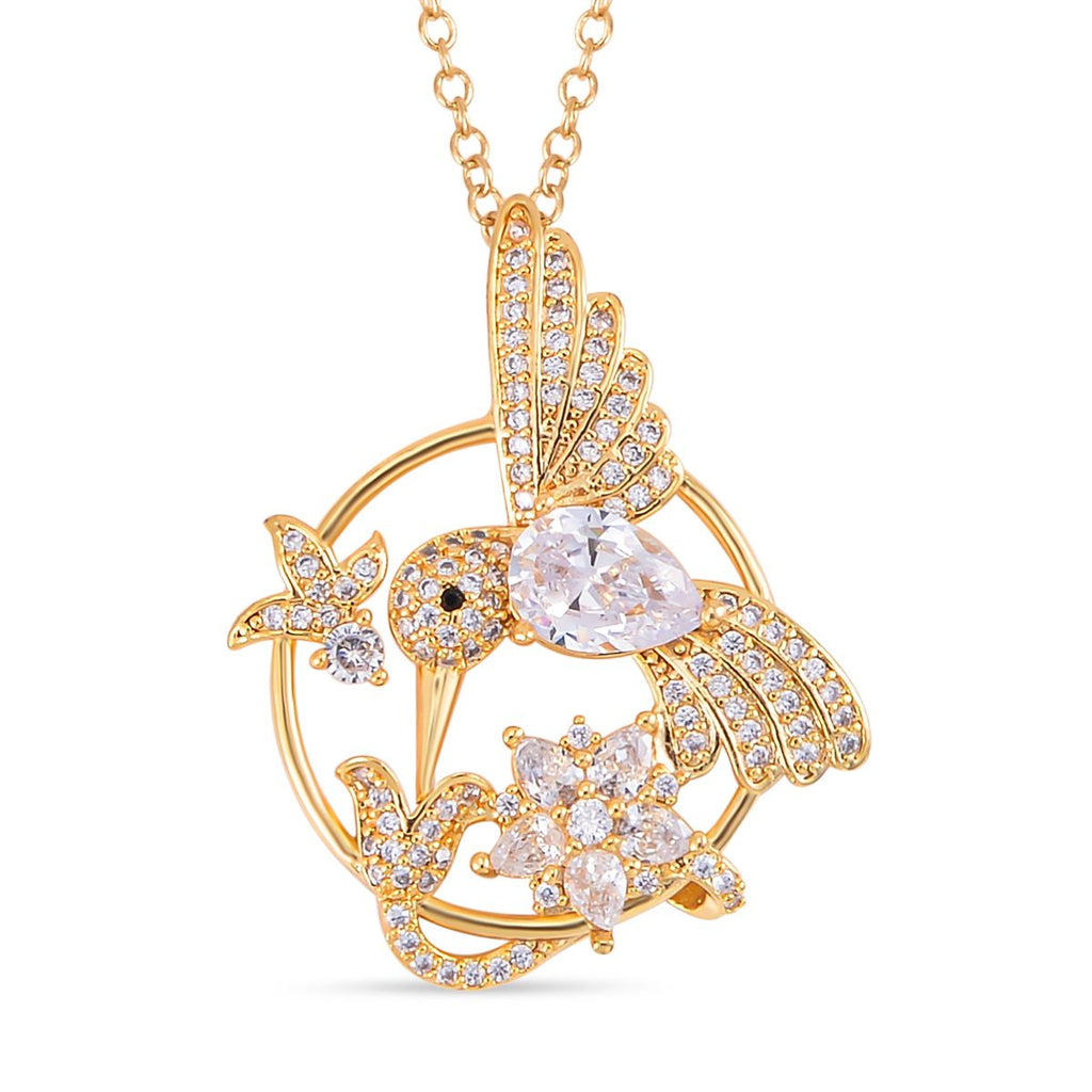 Kolibri Zirkonia Anhänger mit Kette, goldfarben