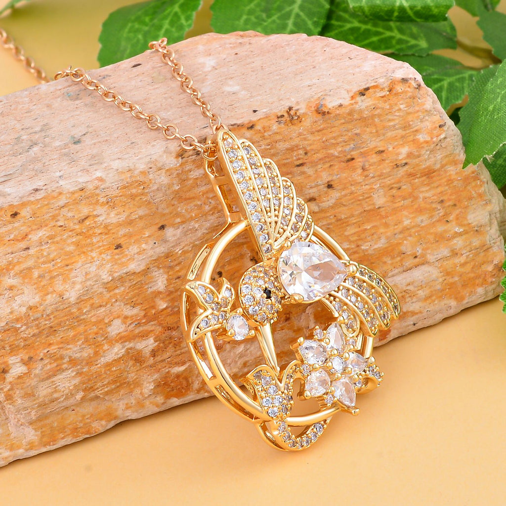 Kolibri Zirkonia Anhänger mit Kette, goldfarben