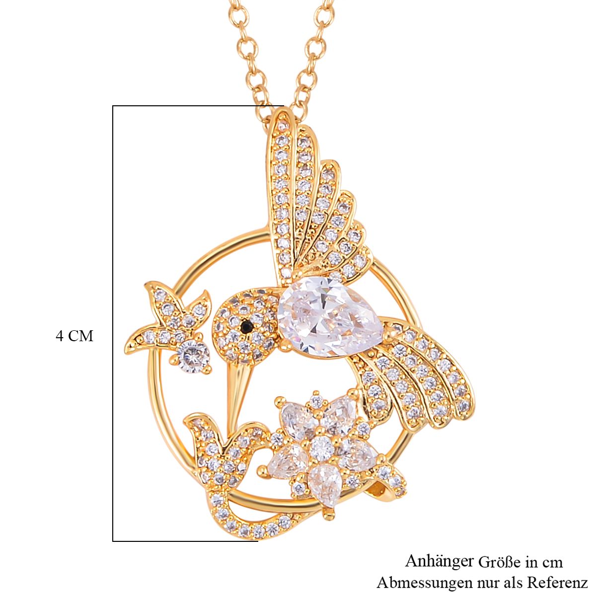 Kolibri Zirkonia Anhänger mit Kette, goldfarben
