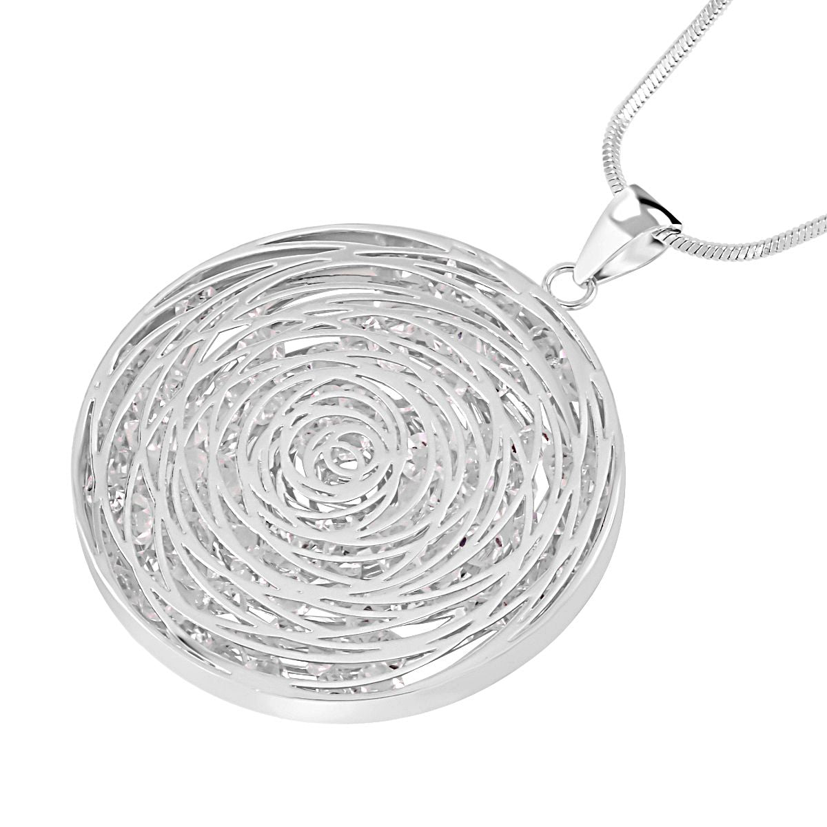 Glitzernde Designer Kristall Anhänger mit Kette, silberfarben