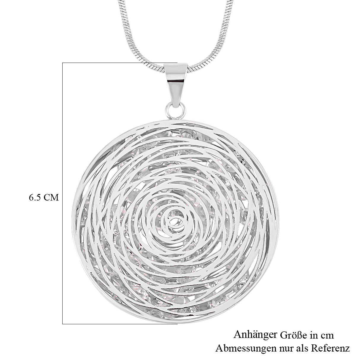 Glitzernde Designer Kristall Anhänger mit Kette, silberfarben