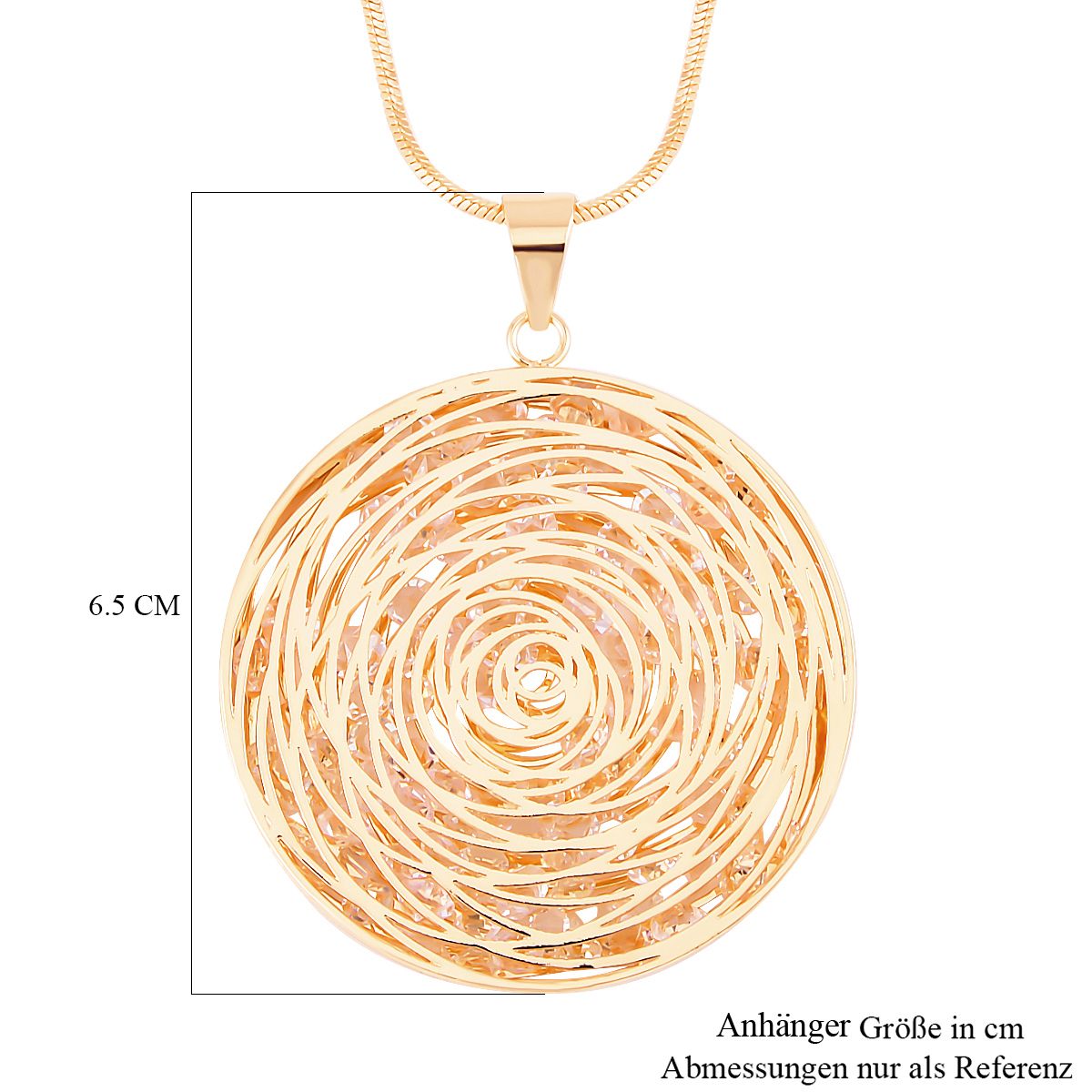 Glitzernde Designer Kristall Anhänger mit Kette, goldfarben