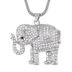 Glitzernder Elefanten-Anhänger mit Kette, weißem und schwarzem Kristall, silberfarben