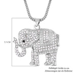 Glitzernder Elefanten-Anhänger mit Kette, weißem und schwarzem Kristall, silberfarben