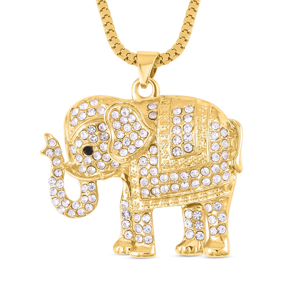 Glitzernder Elefanten-Anhänger mit Kette, weißem und schwarzem Kristall, goldfarben