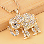 Glitzernder Elefanten-Anhänger mit Kette, weißem und schwarzem Kristall, goldfarben