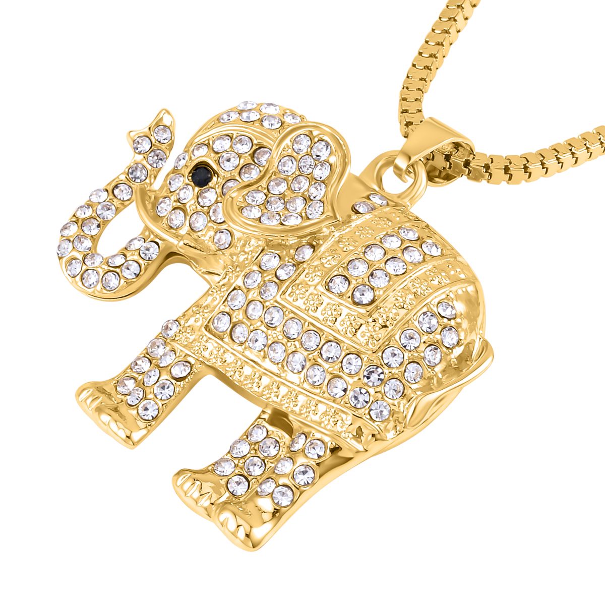 Glitzernder Elefanten-Anhänger mit Kette, weißem und schwarzem Kristall, goldfarben