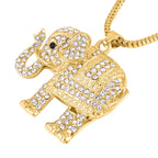 Glitzernder Elefanten-Anhänger mit Kette, weißem und schwarzem Kristall, goldfarben