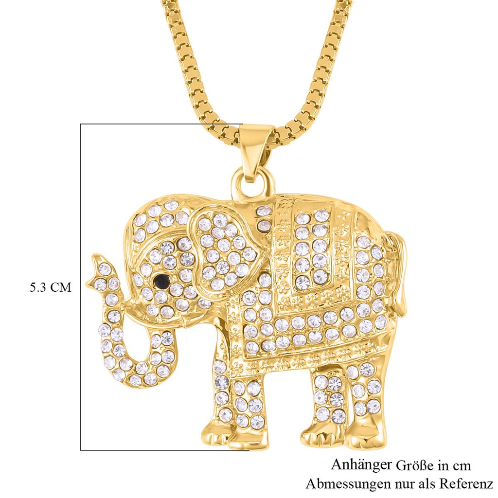 Glitzernder Elefanten-Anhänger mit Kette, weißem und schwarzem Kristall, goldfarben