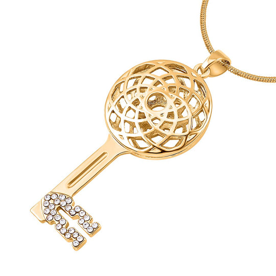 Weißer Kristall Schlüssel Anhänger mit Kette, goldfarben