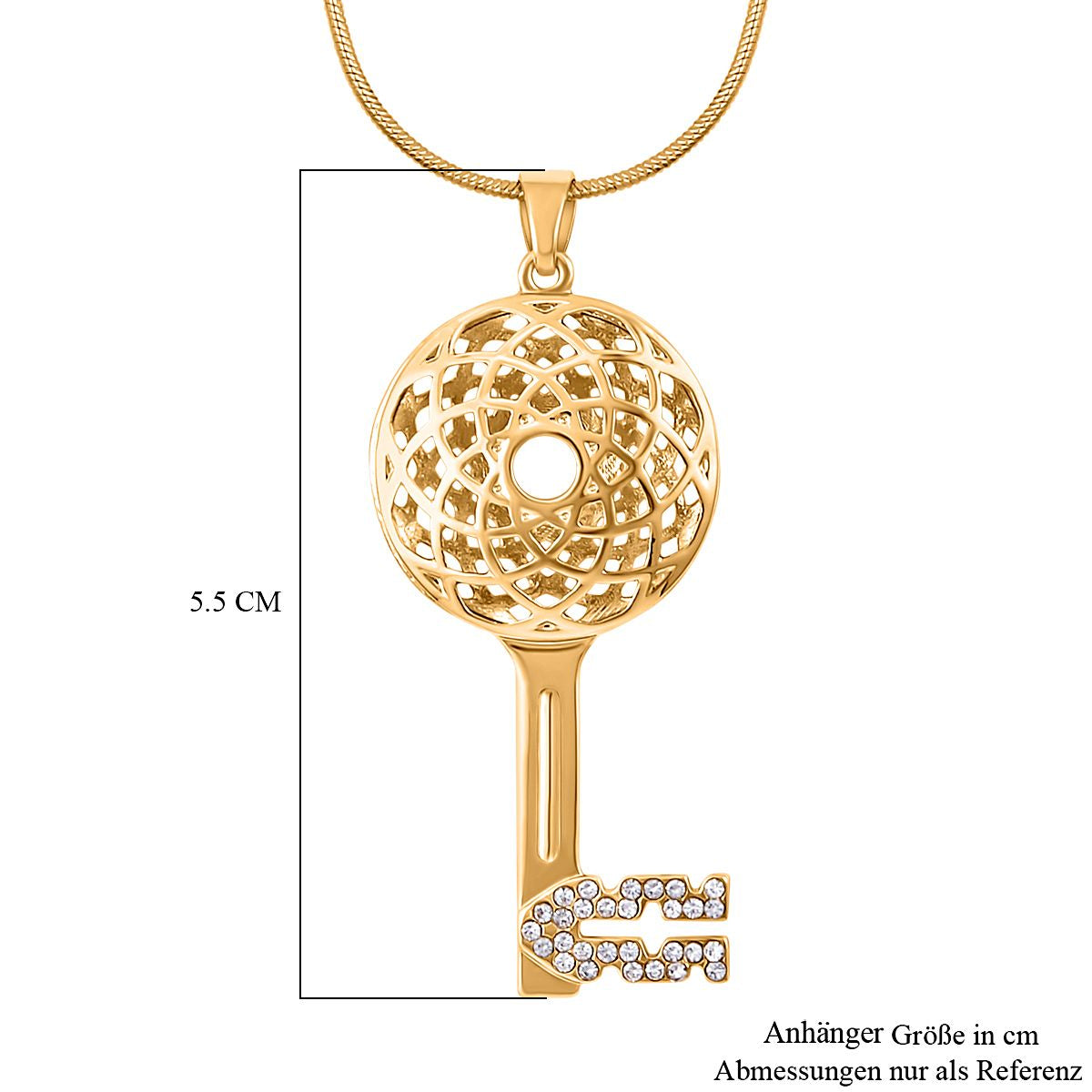Weißer Kristall Schlüssel Anhänger mit Kette, goldfarben