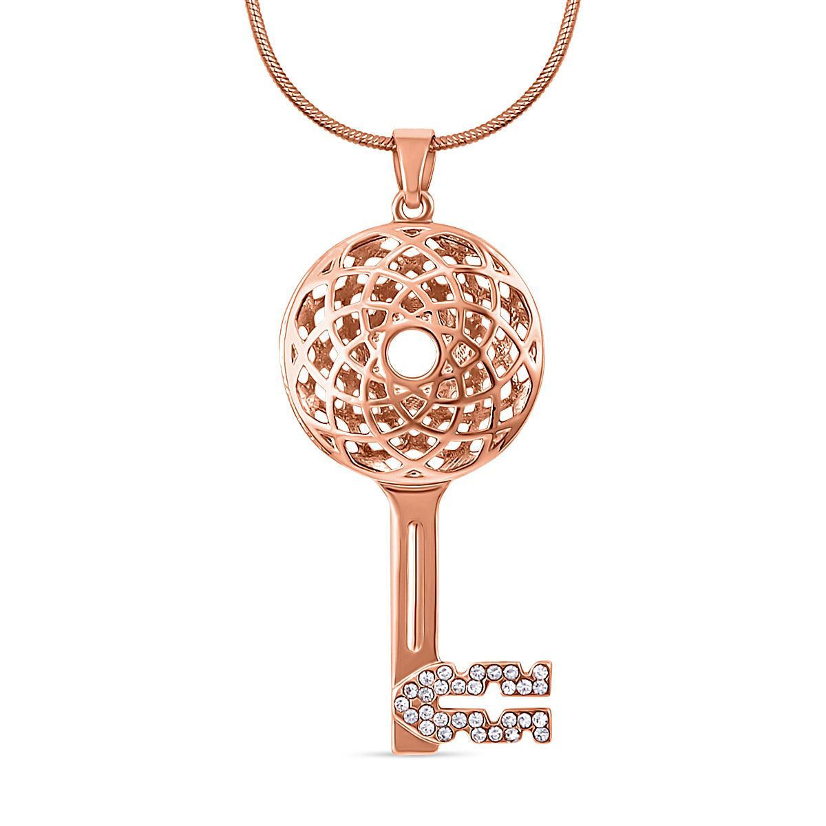 Weißer Kristall Schlüssel Anhänger mit Kette, roséfarben