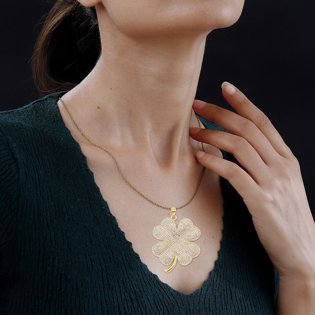 Kristall Kleeblatt-Anhänger mit Kette, goldfarben