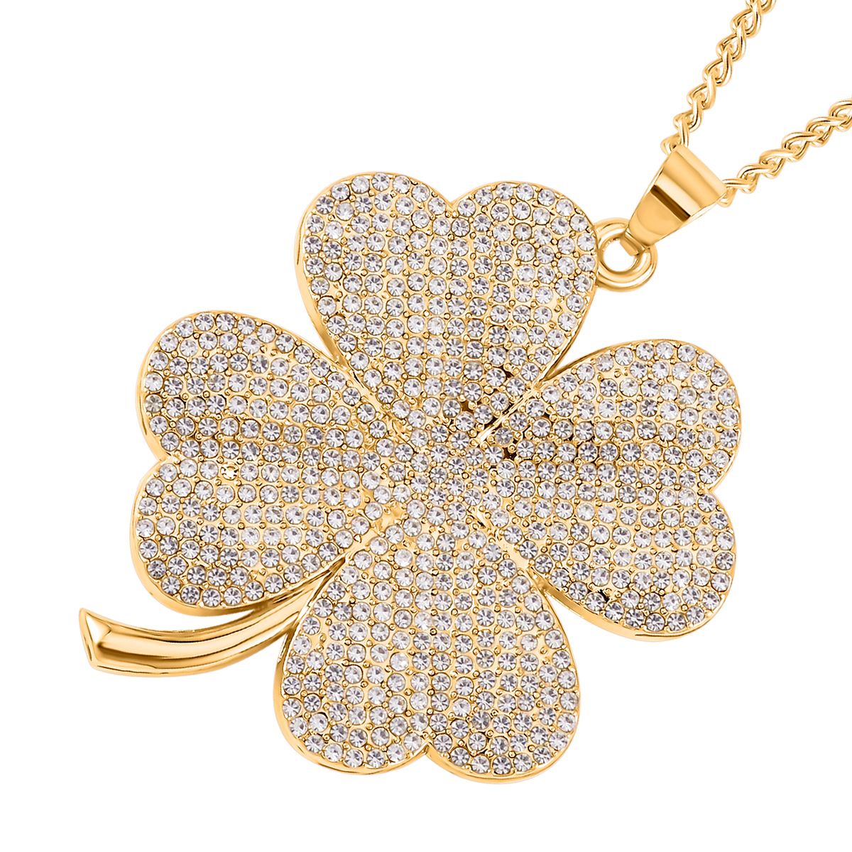 Kristall Kleeblatt-Anhänger mit Kette, goldfarben