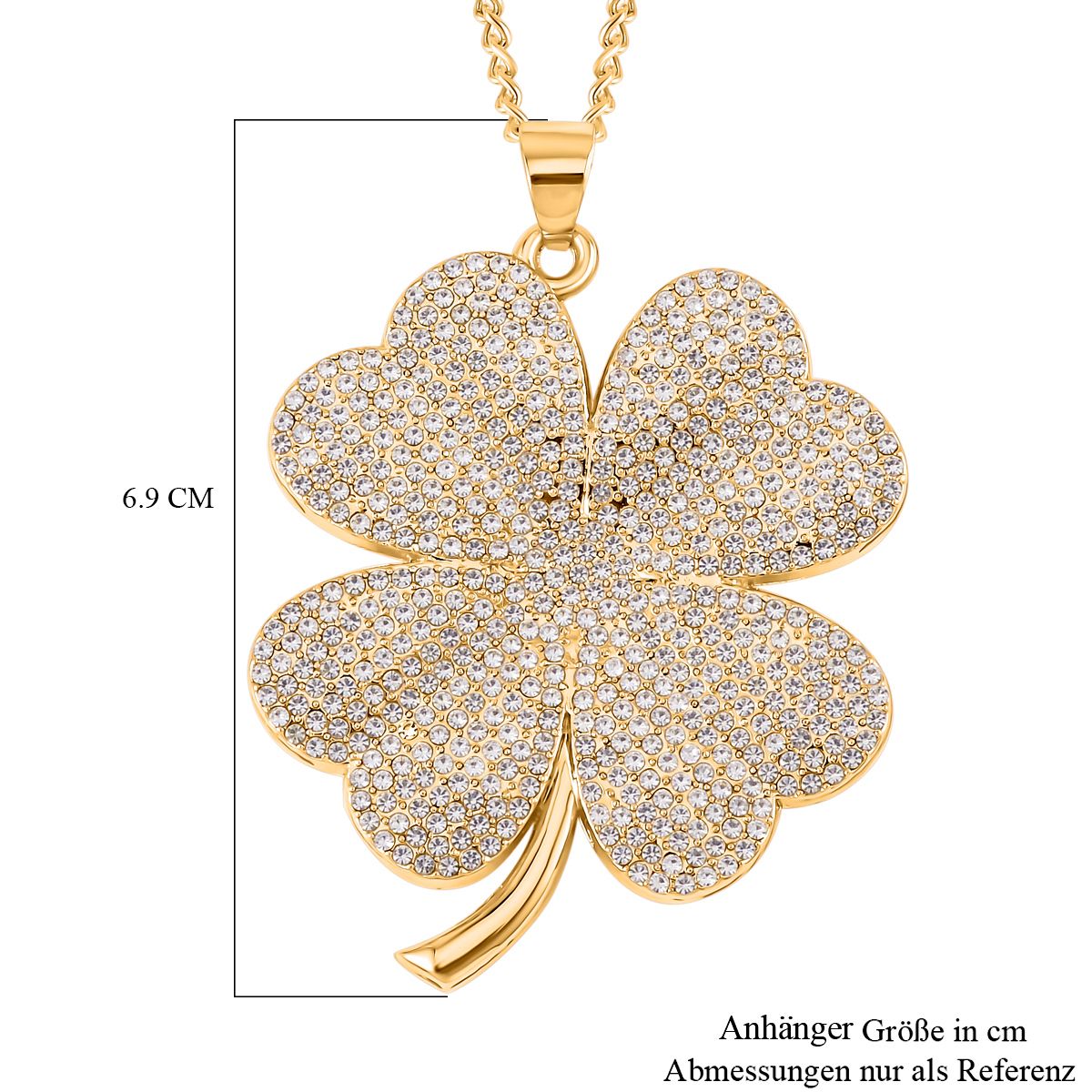 Kristall Kleeblatt-Anhänger mit Kette, goldfarben