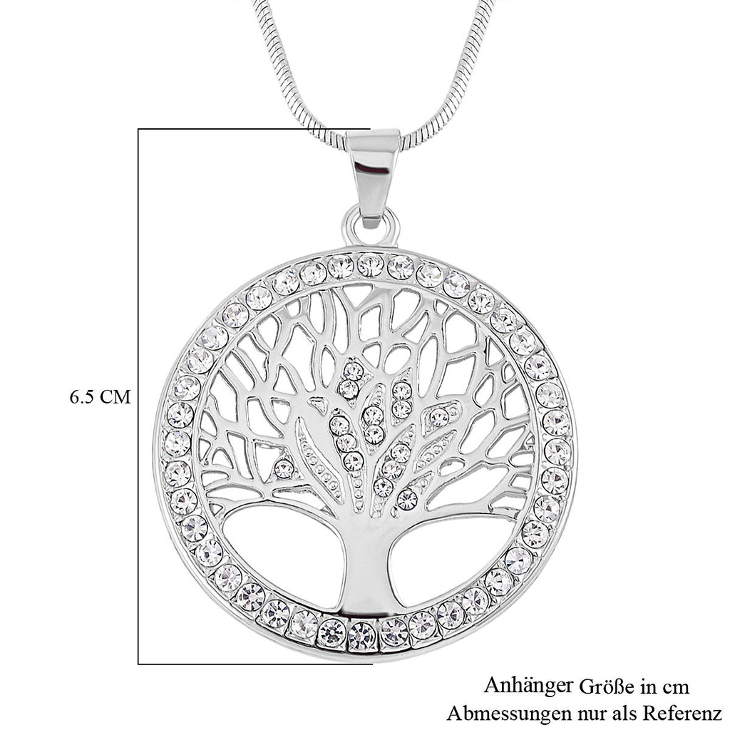 Kristall Lebensbaum Anhänger mit Kette, silberfarben
