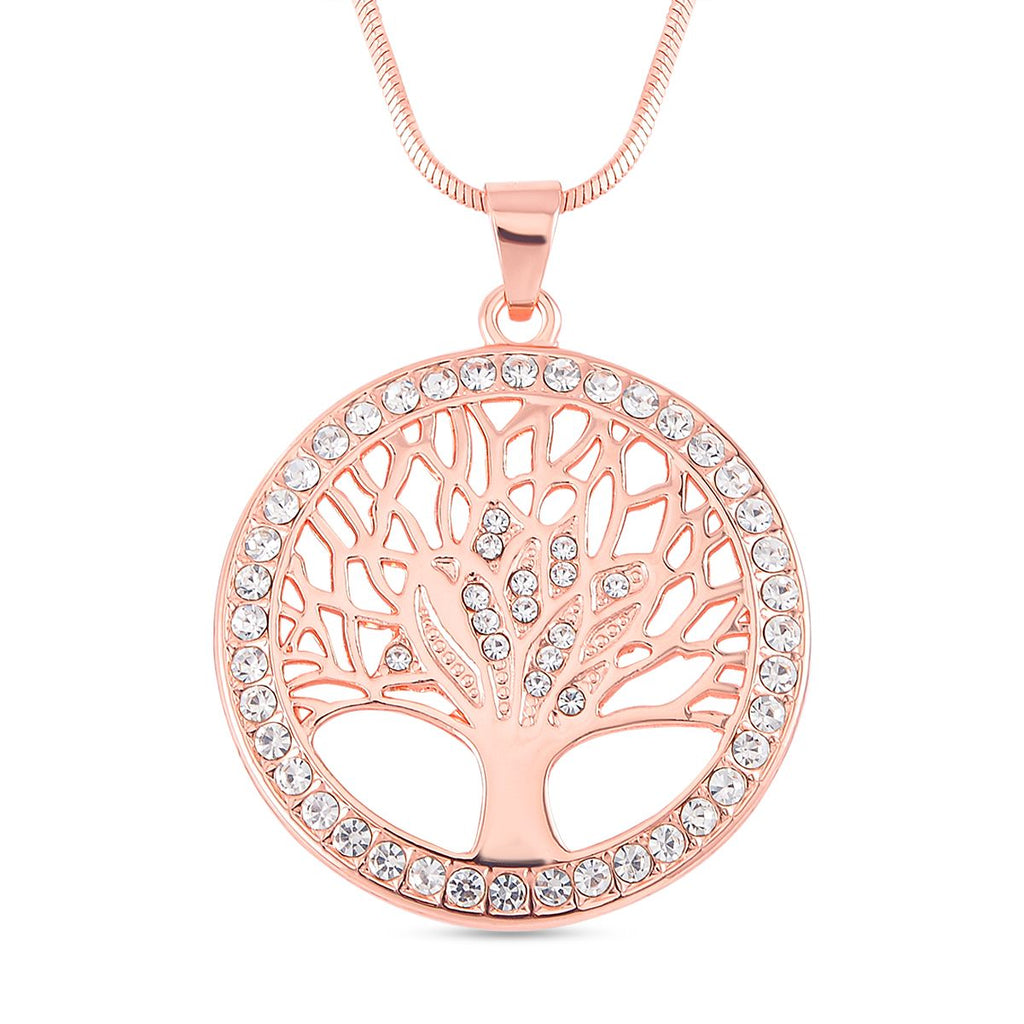 Kristall Lebensbaum Anhänger mit Kette, roséfarben