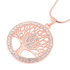 Kristall Lebensbaum Anhänger mit Kette, roséfarben
