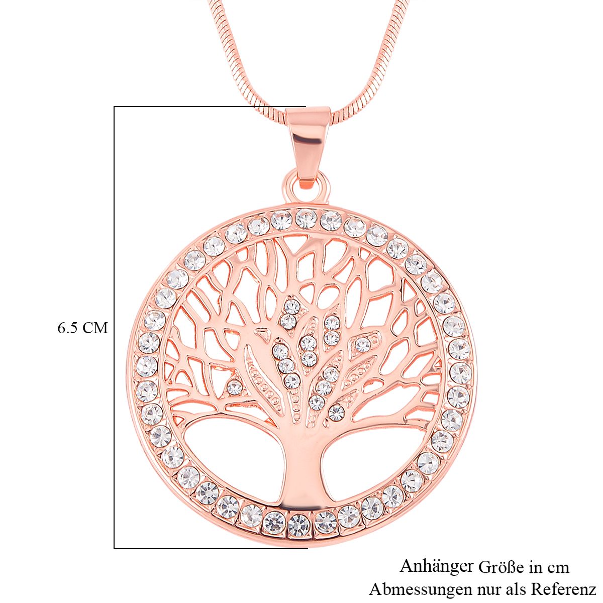 Kristall Lebensbaum Anhänger mit Kette, roséfarben