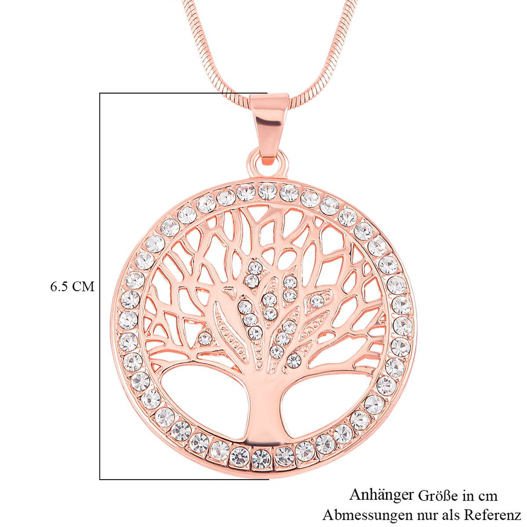Kristall Lebensbaum Anhänger mit Kette, roséfarben