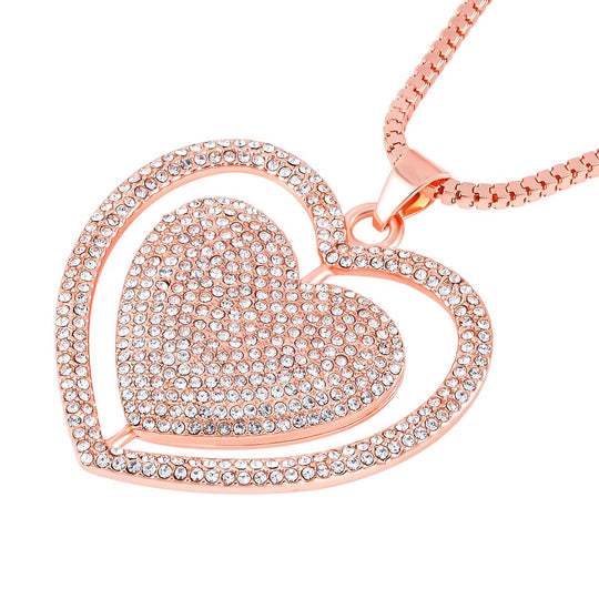 Kristall Glitzerndes Herz Anhänger mit Kette, roséfarben